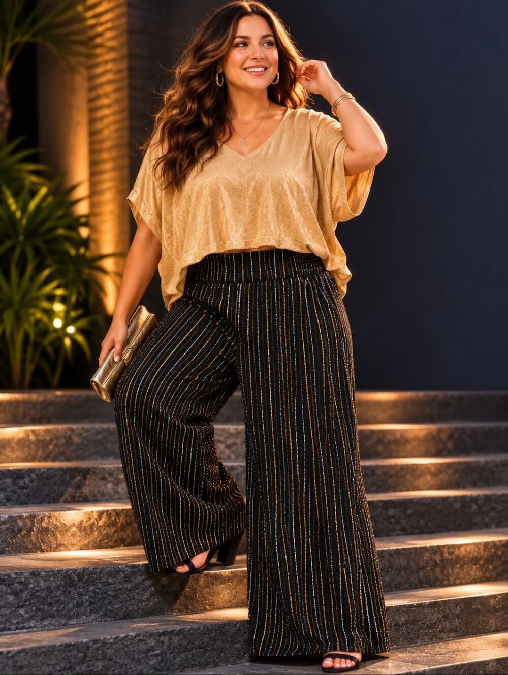 Torrid Metallic Glitter Stripe Wide Leg Relax Fit Festive Maximilist Pants - Picture 4 of 8